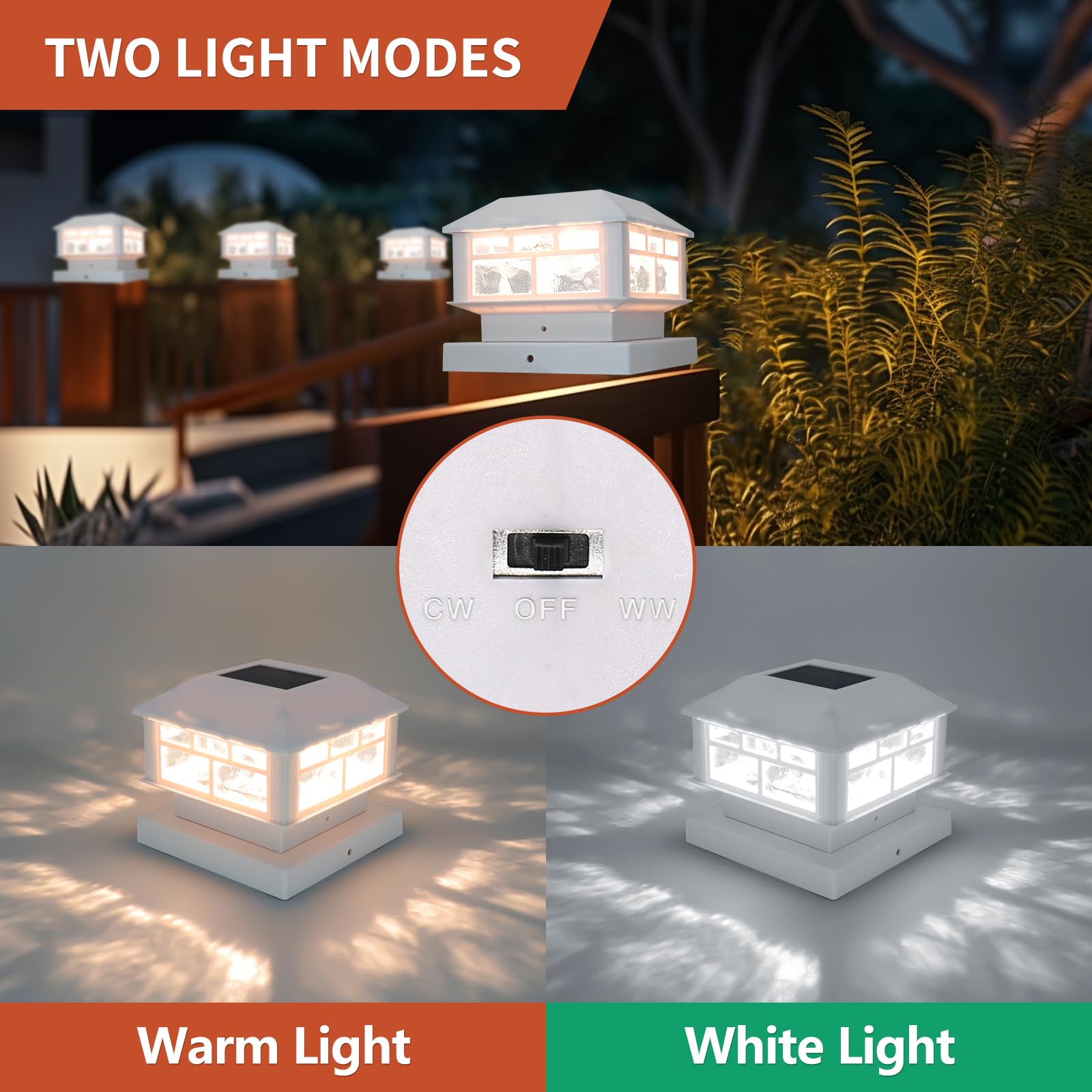 12 Pack Solar Post Lights Outdoor - 20LM Waterproof Solar Fence Cap Lights with 2 Light Modes - Fits 3.5x3.5in 4x4in 5x5in Wooden Posts - Solar Powered Deck Lights for Garden, Patio, Pathway, Fence & Backyard Decoration (White)