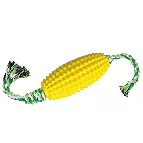 Durable Dog Chew Toys for Aggressive Chewers - Corn Shaped Interactive Puzzle Toy with Rope & Toothbrush for Teeth Cleaning - Treat Dispenser for Large, Medium & Small Dogs - Perfect for Playtime, Training & Dental Care (Yellow)
