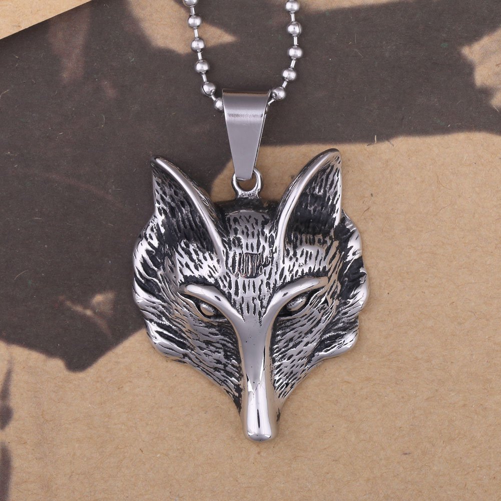 Fox Head Silver Stainless Steel Necklace for Men & Women - Trendy Gothic Jewelry with Adjustable Chain - Perfect for Halloween, Cosplay, and Everyday Fashion Accessories