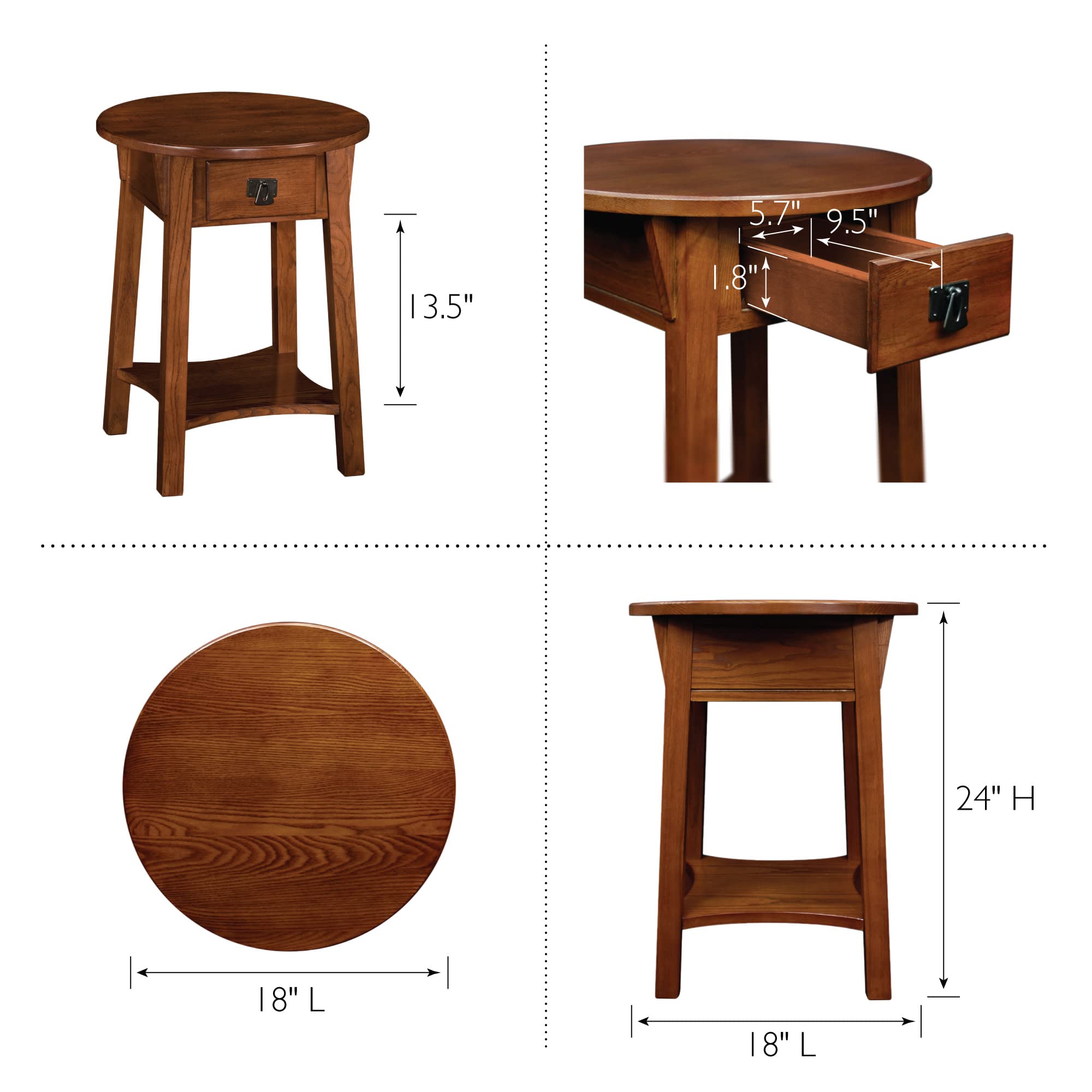 Leick Home 9056-RS Solid Wood Round End Table with Drawer - Rustic Mission Style Side Table for Living Room, Bedroom & Office - Perfect for Holding Lamps, Books & Decor