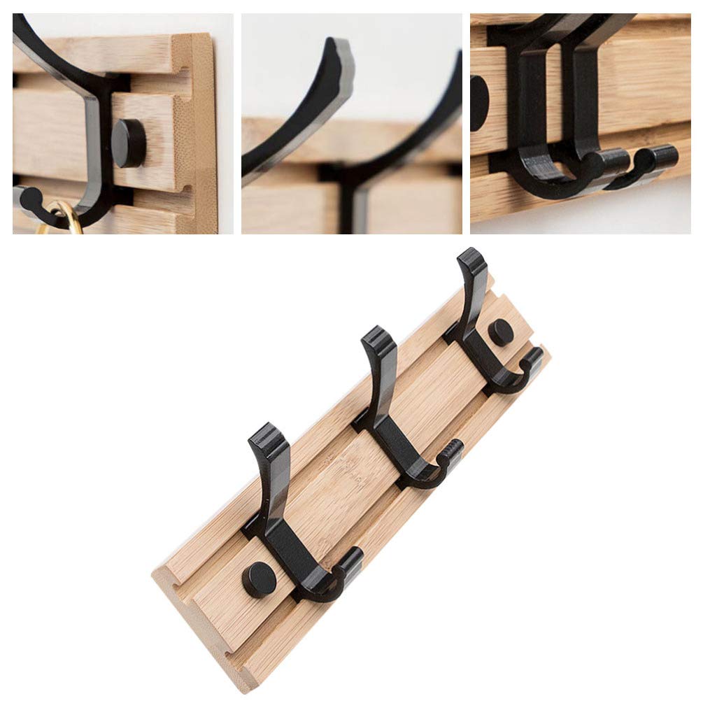 Cabilock Key Hanger Set - 6 Bamboo Door Hooks for Keys, Hats, Coats & Accessories | Space-Saving Wall Mount Organizer for Entryway, Bedroom & Closet