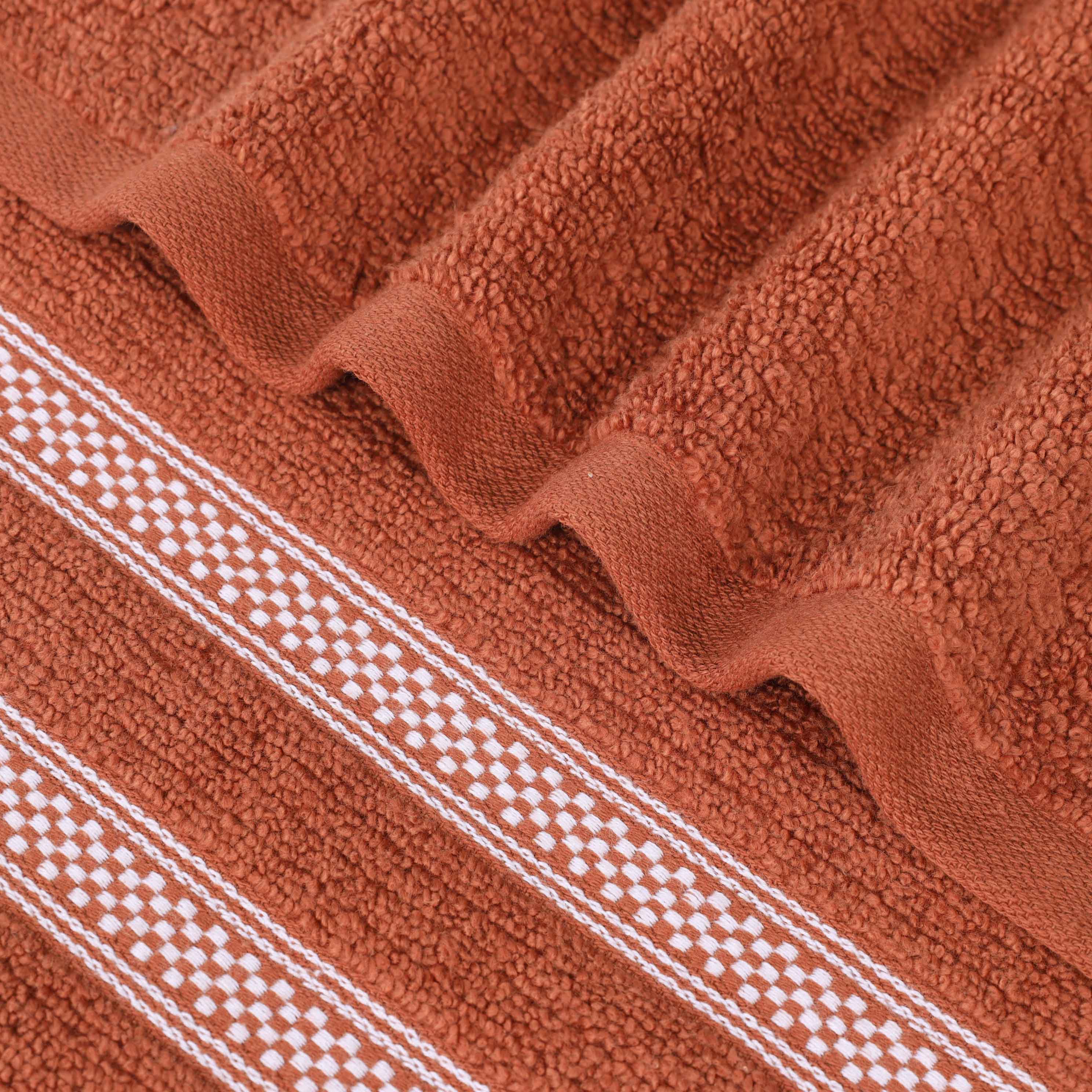 Premium Zero Twist Cotton Ribbed Geometric Border Plush 3-Piece Bath Towel Set - Ultra Soft & Absorbent for Spa, Bathroom & Luxury Home Use