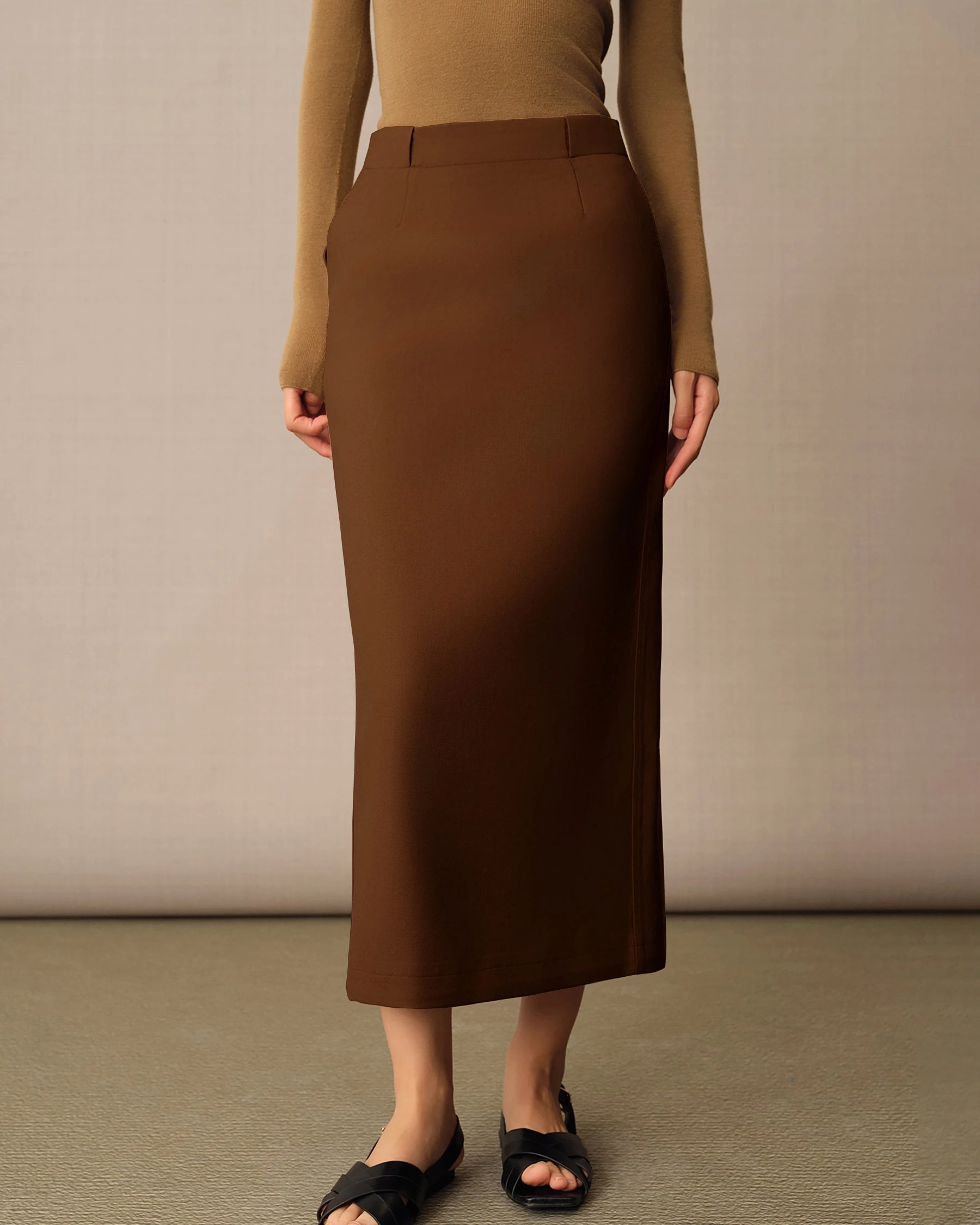 Women's Long Wool Pencil Skirt - Classic Slim Fit Office Work Skirt for Professional Women, Winter Warm Business Formal Attire