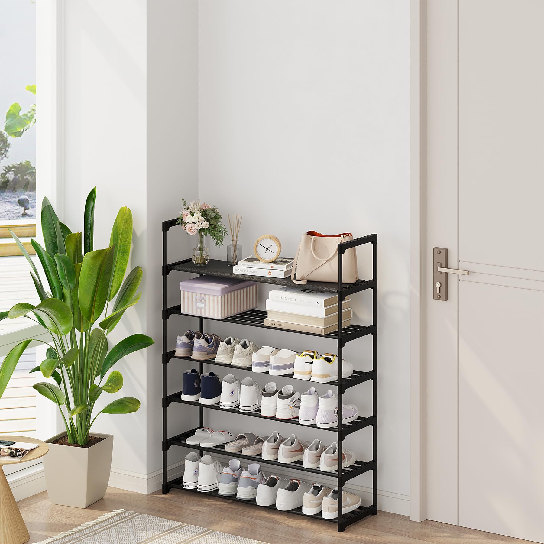 Calmootey 8-Tier Shoe Rack - Large Capacity Organizer Holds 40 Pairs | Stackable Shoe Shelf for Entryway & Hallway | Space-Saving Black Shoe Storage Solution for Home, Apartment & Closet Organization