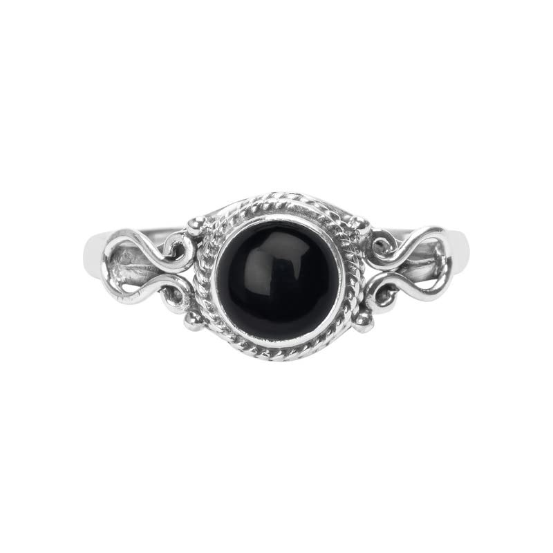 Handmade 925 Sterling Silver Black Onyx Ring for Women - Natural Gemstone Solitaire Ring, US Size 5, Round Stone Minimalist Jewelry - Perfect Birthday Gift, Anniversary Present, or Everyday Elegance