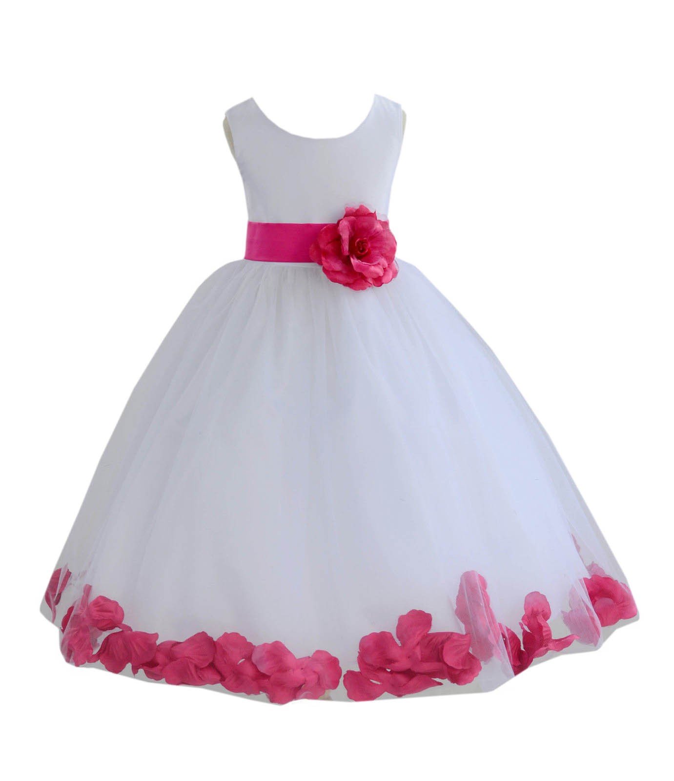 White Tulle Flower Girl Dress with Rose Petals - Elegant Christening Gown 302T for Weddings, Baptisms & Special Occasions
