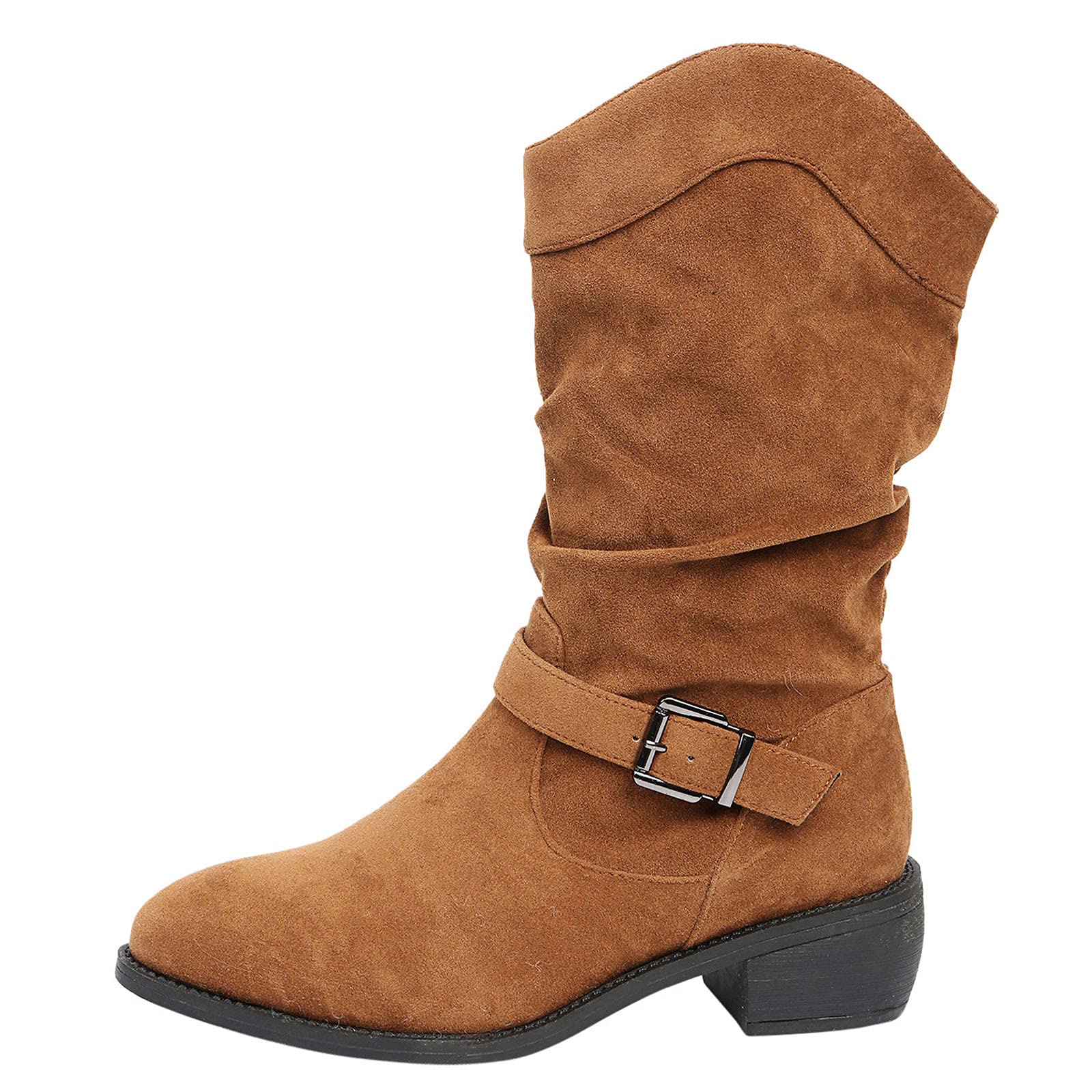 Cowboy Style Knee High Boots for Women - Leather Heeled Booties with Retro Buckle & Middle Strap | Western Fashion, Country Wear & Night Out Shoes