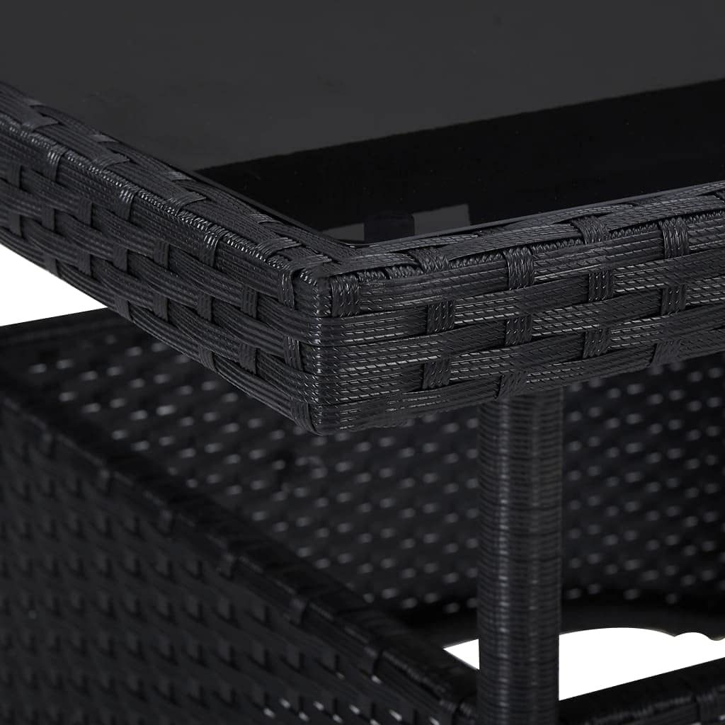 vidaXL Square Patio Dining Table with Tempered Glass Top - Weather-Resistant Black Poly Rattan & Steel Frame - Indoor/Outdoor Use - Perfect for Backyard, Garden, or Balcony Dining