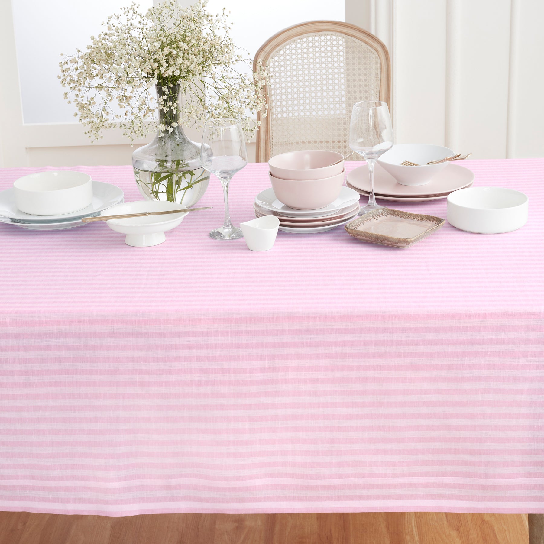 Amalfi Stripe Tablecloth - Waterproof & Stain-Resistant Round Table Cover for Outdoor Dining, Picnics, and Party Decor