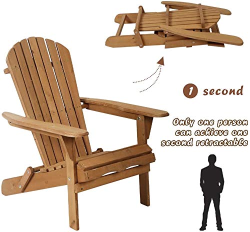 Premium Folding Adirondack Chair - Solid Wood Patio Lounger with Weather-Resistant Natural Finish, 250LBS Capacity - Perfect for Deck, Backyard, Garden & Outdoor Relaxation