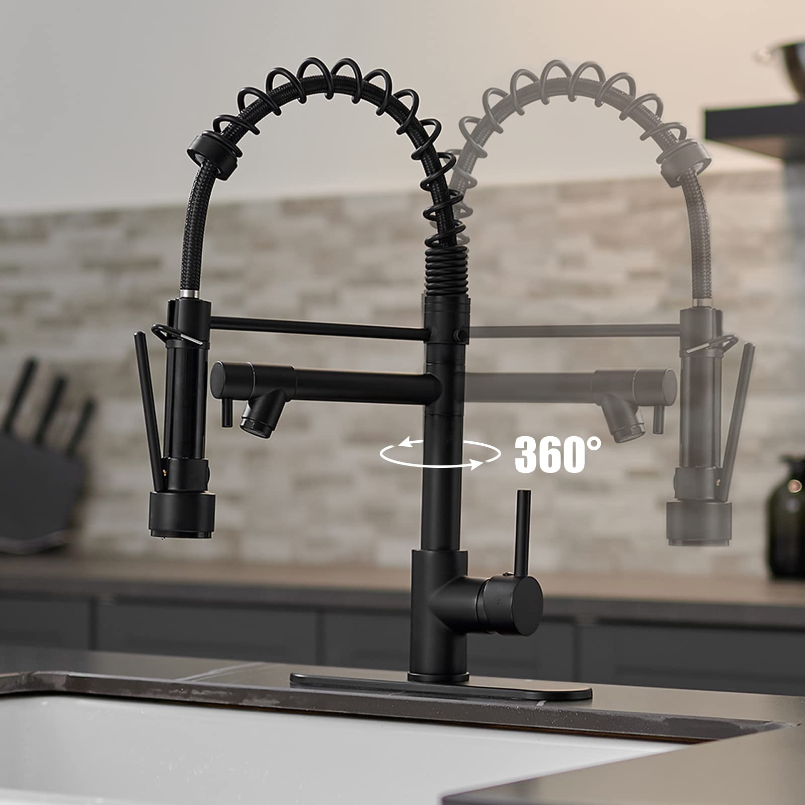 Premium Matte Black Commercial Kitchen Sink Faucet - Single Handle High Arc Pull Down Sprayer with Cover Plate | Ideal for Restaurants, Home Kitchens & Food Prep Areas