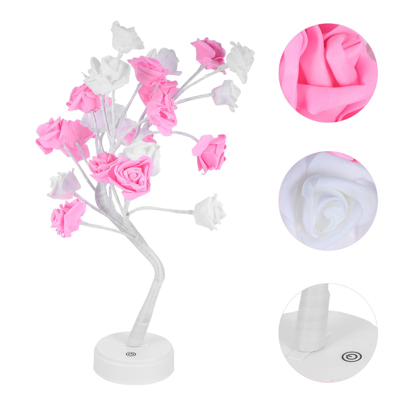 SOLUSTRE Rose Tree Lights - 24 LED Table Lamp for Bedroom, Study Desk, Wedding Decor, Office - Dual Purpose Decorative Night Light with PVC Rose Bush Design - Perfect for Romantic Ambiance, Gift Giving & Home Decor