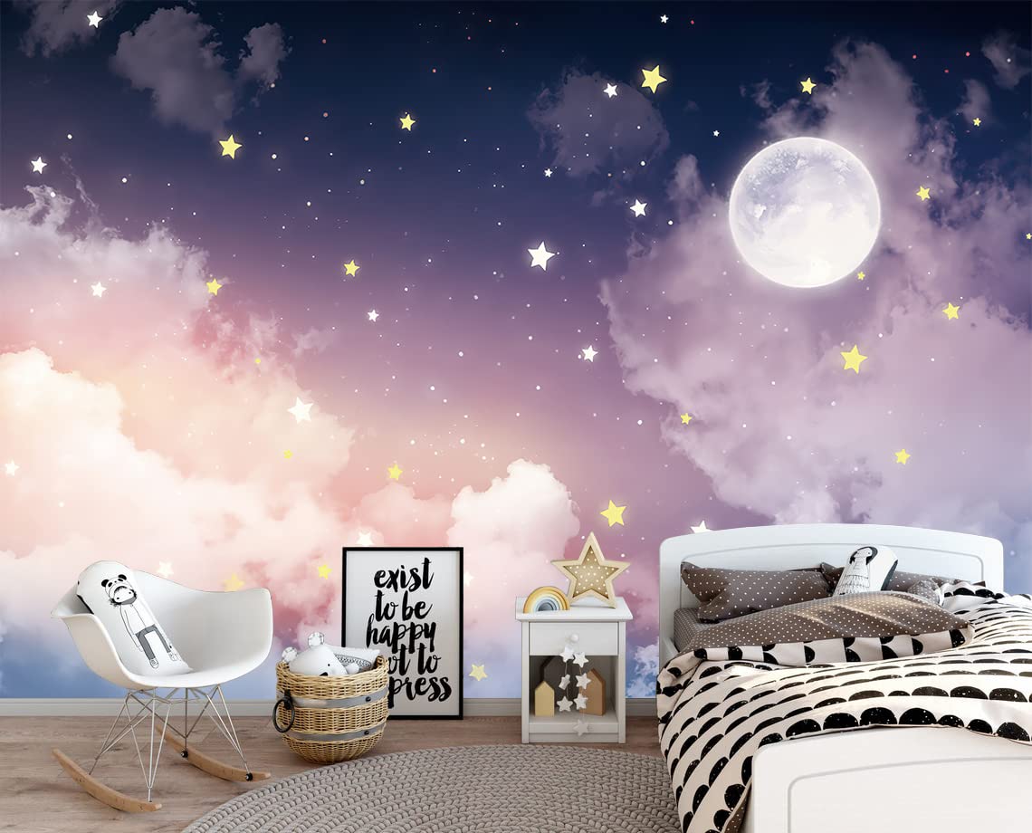 Bormia Purple Starry Sky Wall Mural - Galaxy Themed Wallpaper for Girls Bedroom, Nursery Decor & Baby Birthday Party Backdrop - Perfect for Kids Room, Baby Shower, and Themed Party Decorations