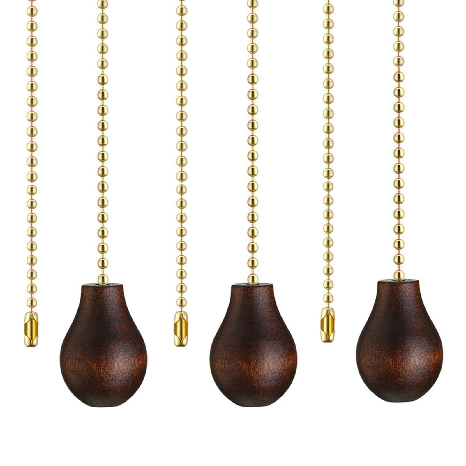 Walnut Wooden Ceiling Fan Chain Pulls - 3 Pack Extension Pull Chain for Ceiling Lights & Lamps | Durable Fan Accessories for Home, Bedroom & Living Room