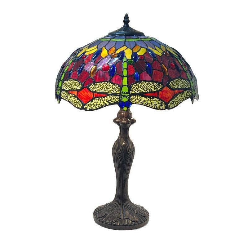 Minster Red & Blue 16-Inch Dragonfly Tiffany Style Stained Glass Table Lamp - Perfect for Living Room, Bedroom, or Office Decor