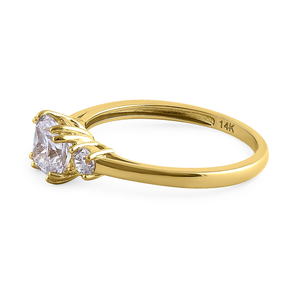 14K Solid Yellow Gold Cushion Cut Triple CZ Engagement Ring for Women - Perfect for Proposals, Anniversaries & Bridal Jewelry