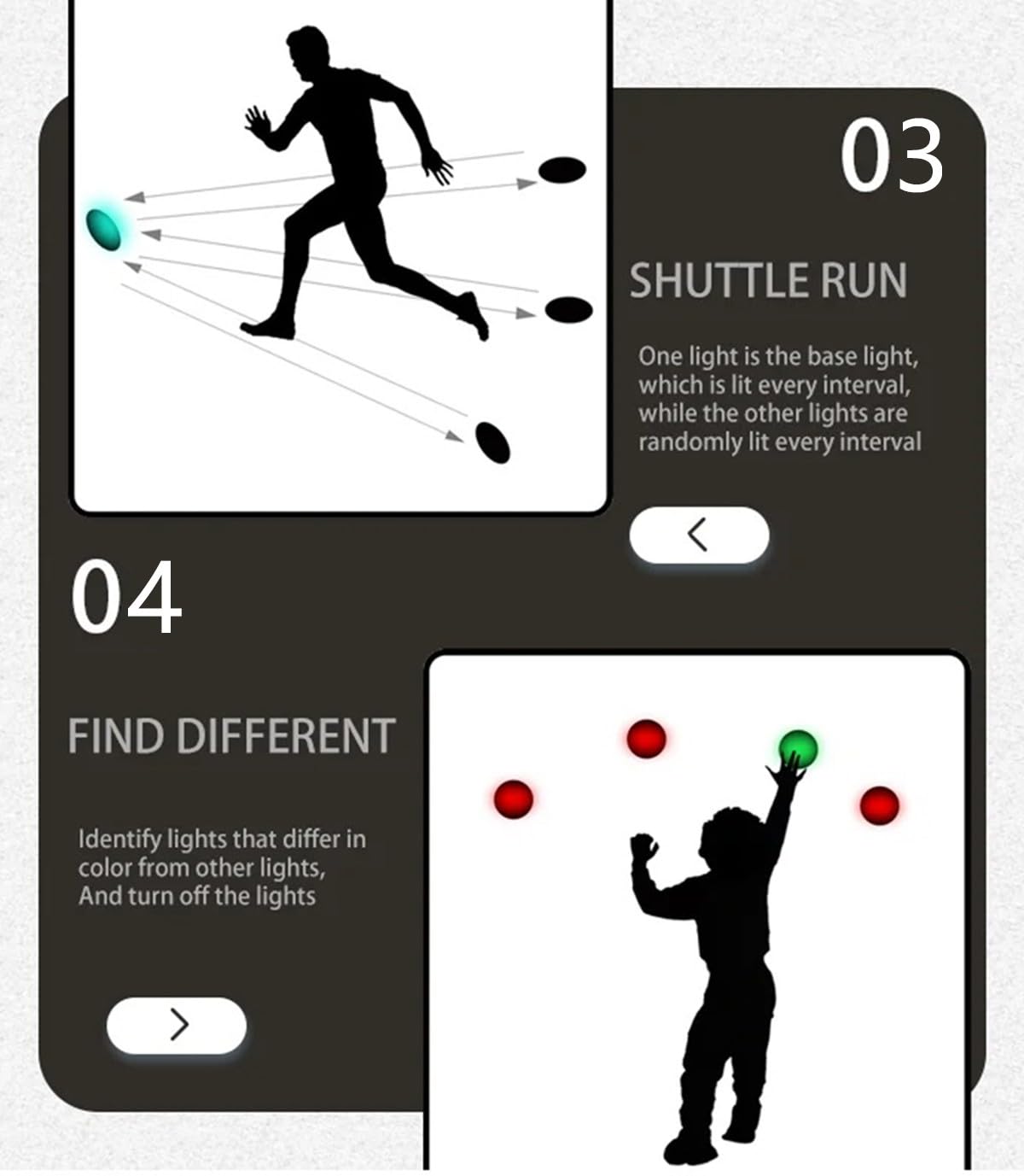 Agility Training Lights Set of 4 - Portable Sports Fitness Equipment for Speed, Reaction Time & Coordination Drills - Perfect for Football, Soccer, Basketball & Home Workouts