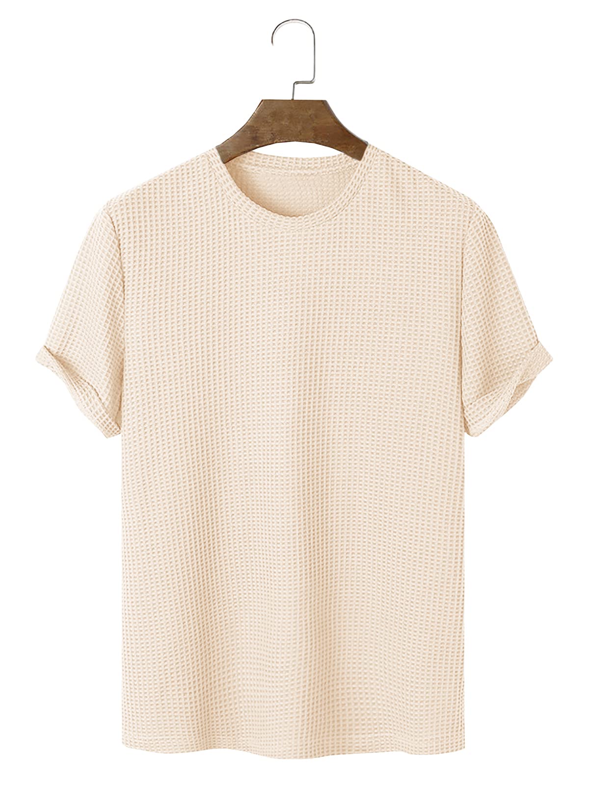 YOBECHO Men's Waffle Knit Short Sleeve Crew Neck T-Shirt - Breathable Summer Casual Tee for Outdoor Activities & Everyday Wear