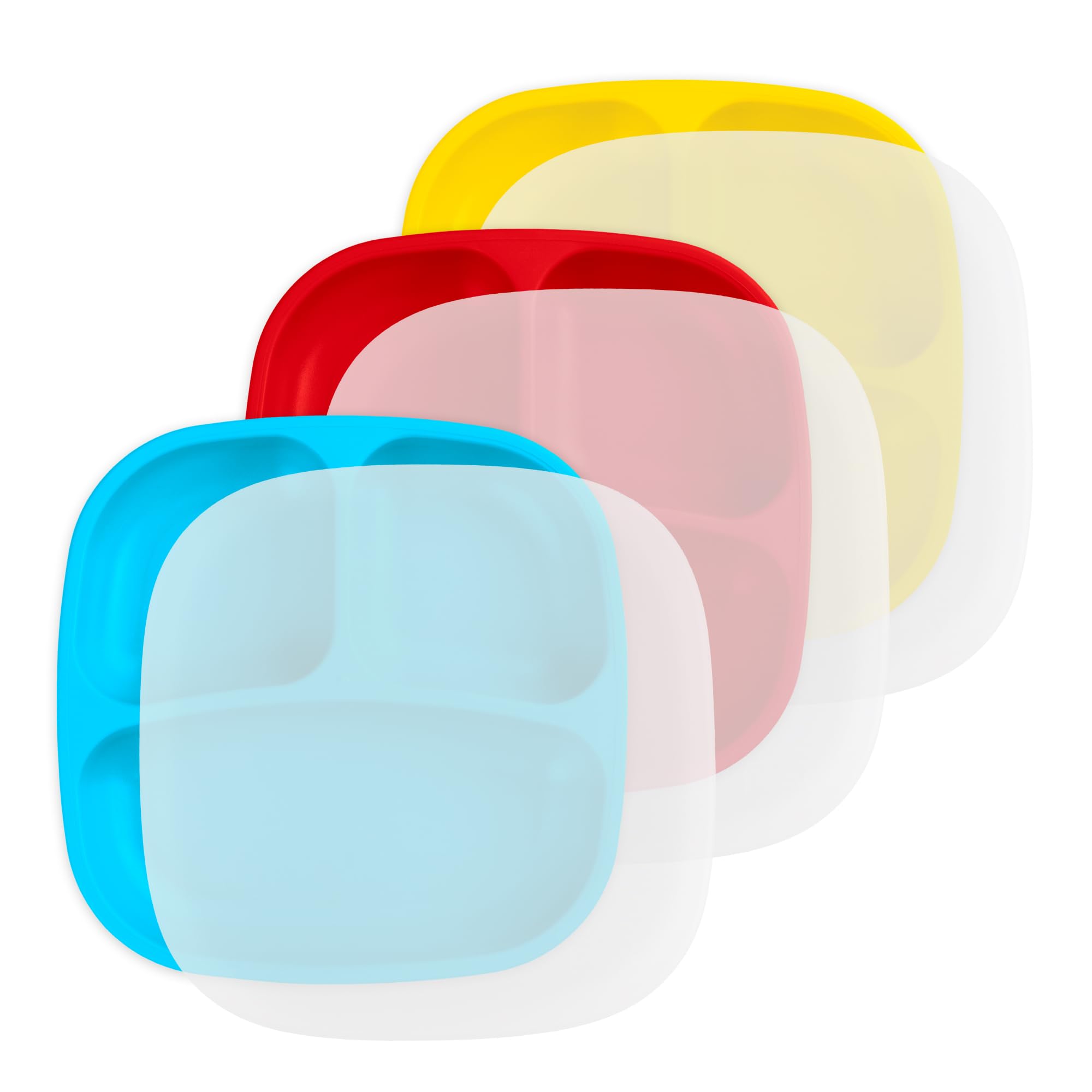 Reusable 3-Compartment Divided Plates for Kids - Set of 3 with Lids | Made in USA | BPA-Free, Dishwasher & Microwave Safe | 7.37