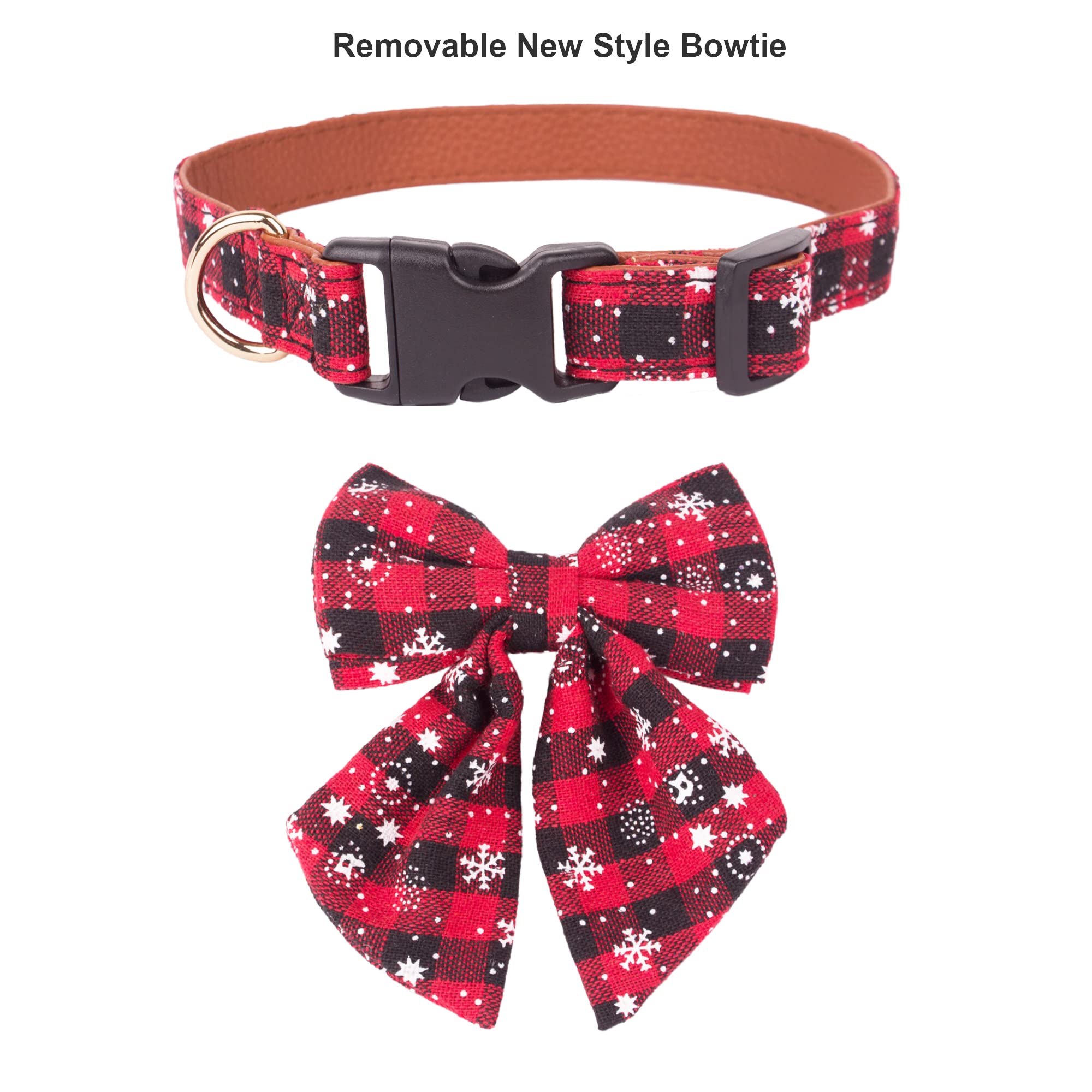 ADOGGYGO 2 Pack Christmas Dog Collar with Bow Tie - Classic Plaid Red Green Adjustable Pet Collar with Removable Bowtie for Small Dogs - Perfect for Holiday Photos & Festive Pet Parties