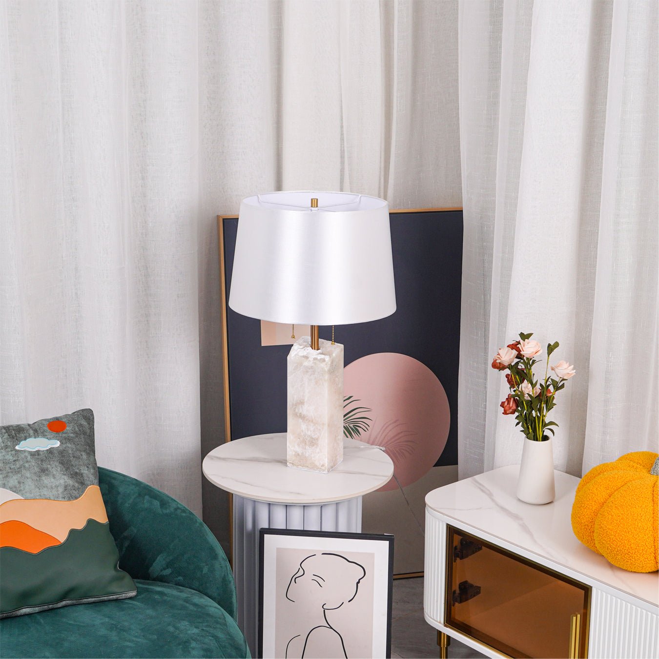 Handmade Raw Alabaster Table Lamp - Natural Stone Nightstand Light for Bedroom, Living Room & Office Decor - Dimmable Warm White Lighting for Relaxation & Reading