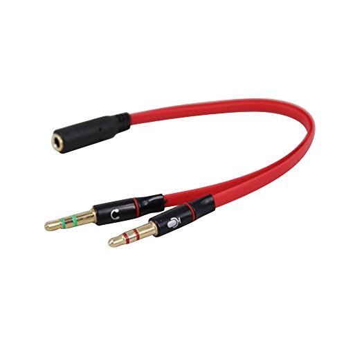 3.5mm Headphone Splitter - Female to Dual Male Audio Y Cable for PC, Smartphone, Laptop - Upgraded Red Adapter for Gaming, Music, and Conference Calls