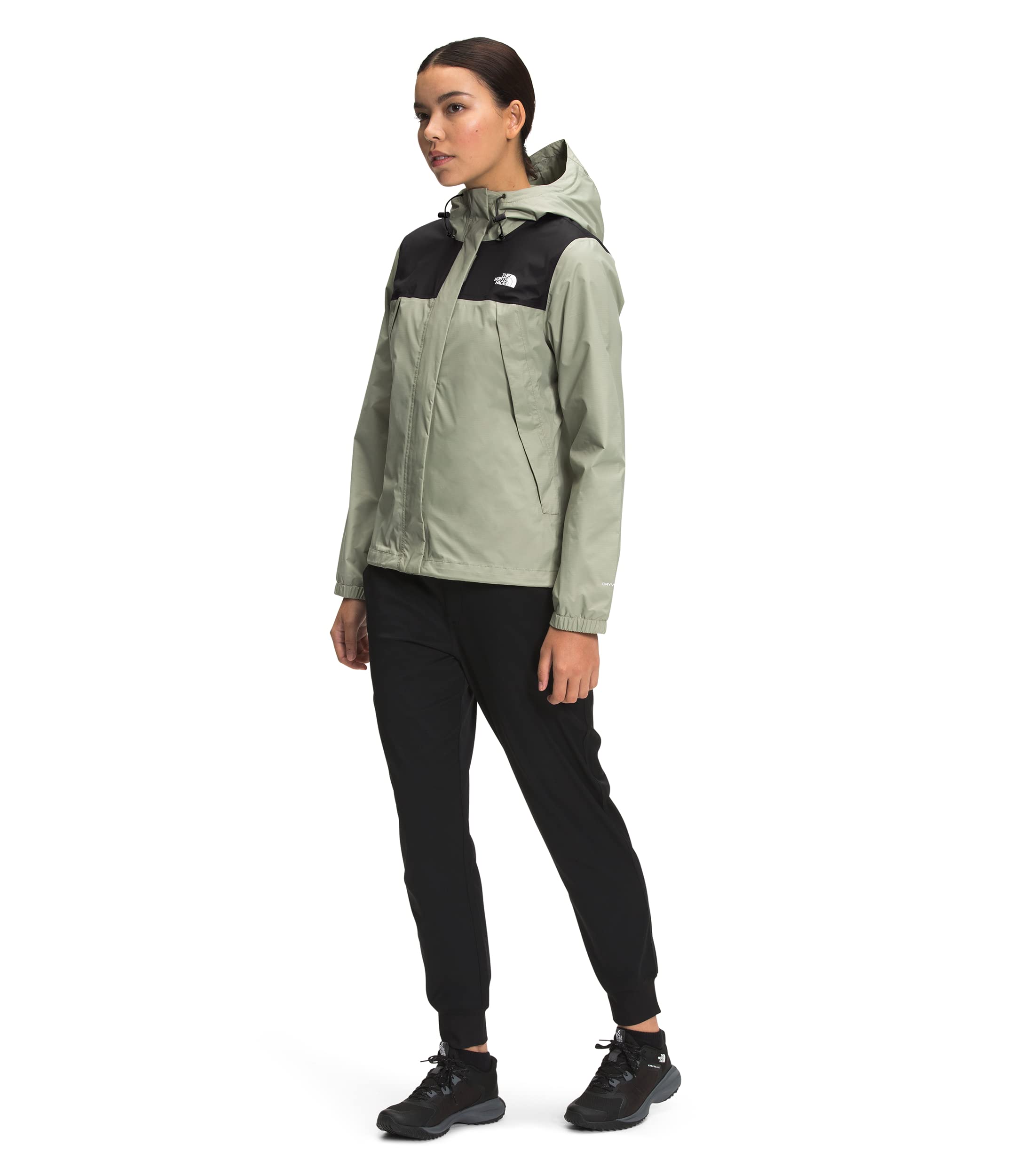 THE NORTH FACE Women's Waterproof Antora Jacket - Windproof Winter Coat with Hood (Standard & Plus Size, TNF Black/Tea Green, XX-Large) - Perfect for Hiking, Skiing & Outdoor Adventures