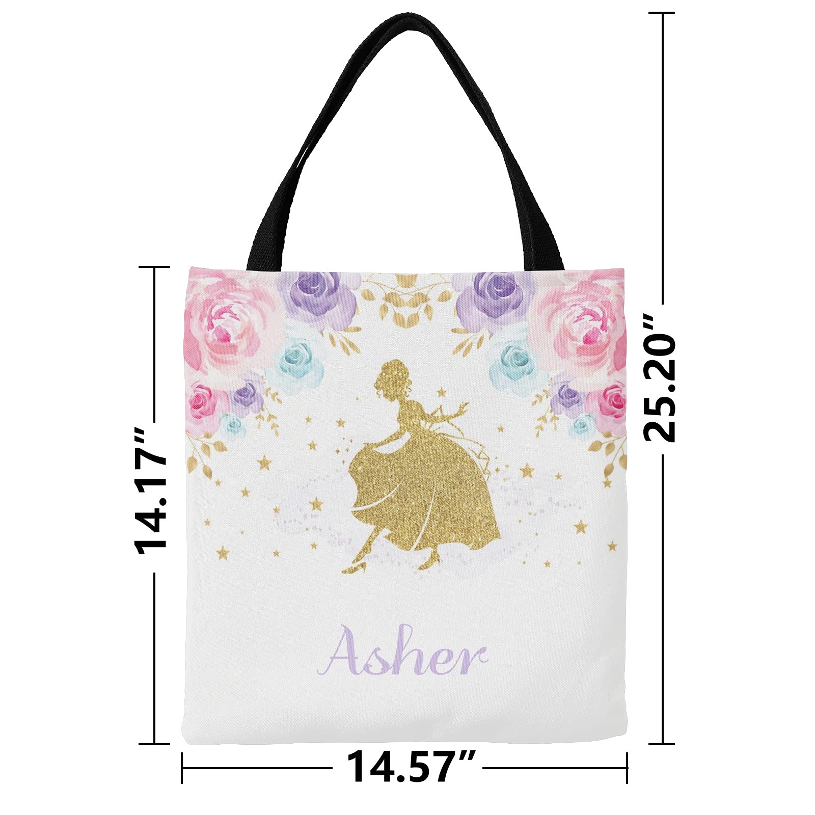 Personalized Princess Floral Canvas Tote Bags for Kids - Reusable Shopping Bags, Travel & School Handbags (Perfect Gift for Birthdays, Parties & Everyday Use)