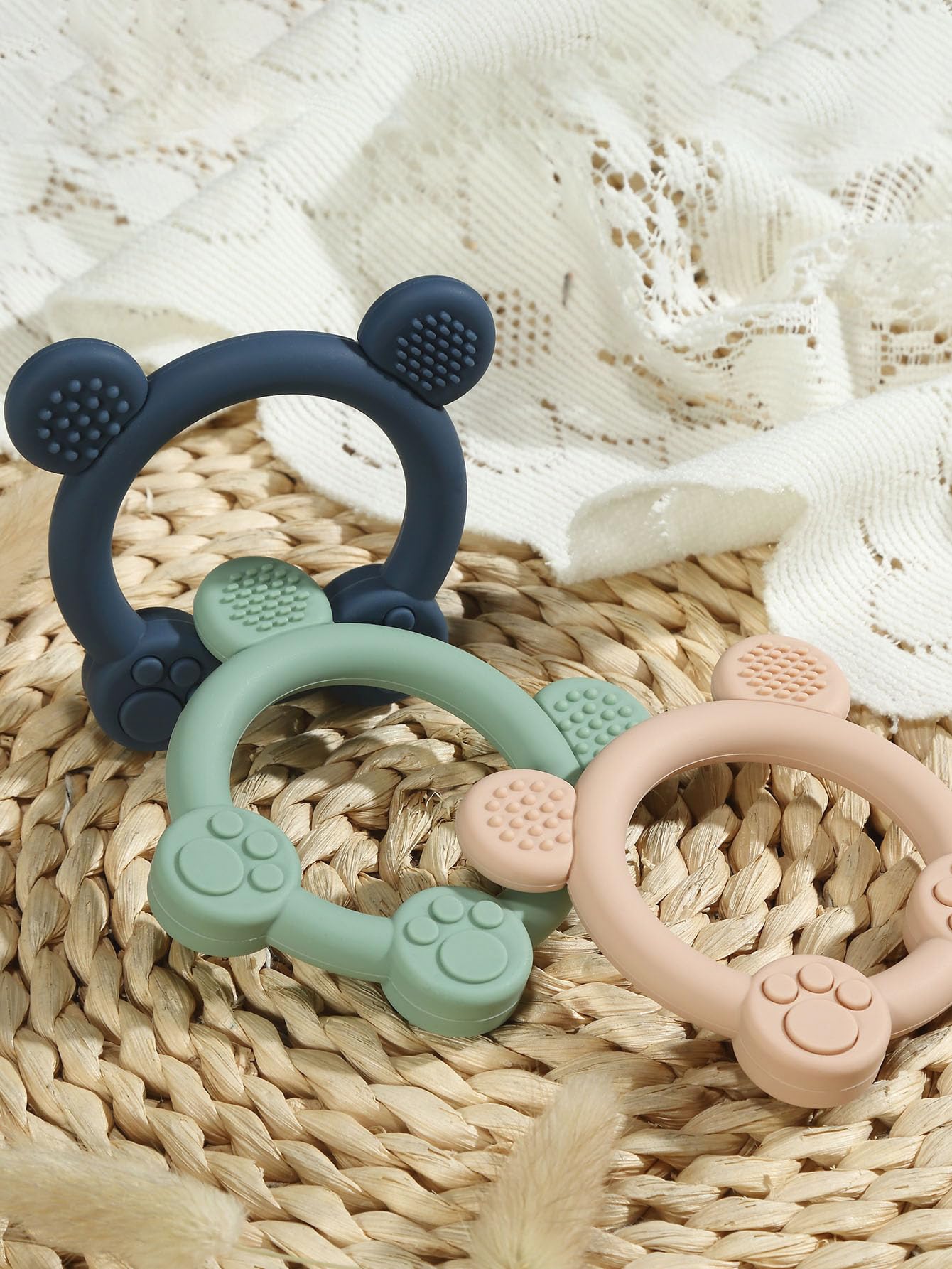 PandaEar 3 Pack Silicone Baby Teething Toys - BPA Free Teether Rings for 0-12 Months Infants, Relieves Sore Gums | Perfect for Home, Travel & Daycare Use