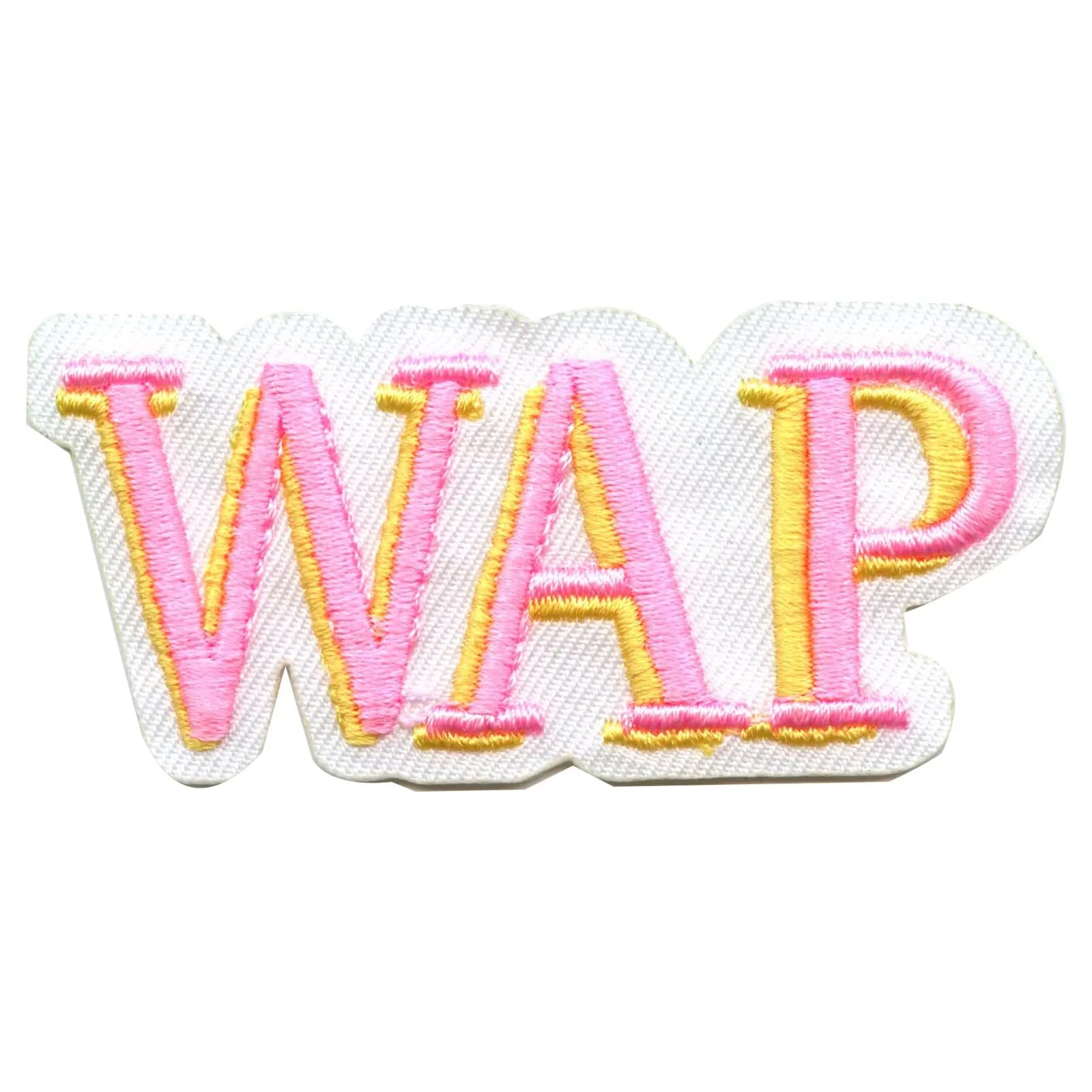 Pink and Yellow WAP Patch Embroidered Iron-On Badge - Fun DIY Sewing for Jackets, Hats, Bags & Denim
