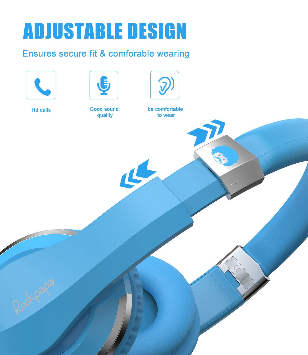 Rockpapa I20 Wired Headphones with Mic - Adjustable Foldable for Kids & Adults - Travel, PC, Phone Use