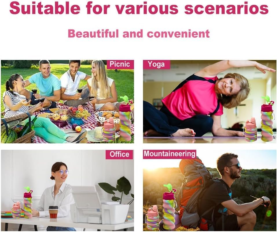 KALRA MAGIC Collapsible Water Bottle 500ml - Leak Proof, BPA Free, Reusable Travel Sipper for Hiking, Camping, Gym & Outdoor Activities - Foldable Design (Multi-Color)