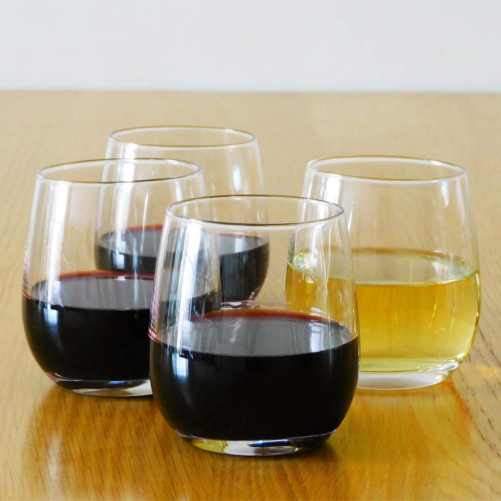 12 oz Stemless Wine Glasses Set of 4 - Whiskey Tumbler, Juice Cup & Beverage Glassware - Perfect for Red Wine, Cocktails, Water & Party Drinks - Durable & Versatile Drinking Glasses for Home, Bar, Restaurant & Gifts