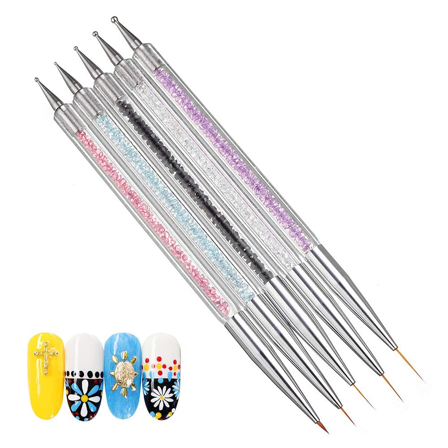 WOKOTO 8-Piece Ombre Nail Brush Set with 4 Nail Sponges - Professional Nail Art Brushes for Gel, Acrylic & Gradient Nails - Includes Liner Brushes & Dotting Tools in Various Sizes - Perfect for Salon, Home Manicures & DIY Nail Art Designs