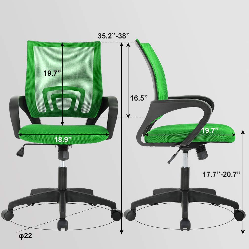 Adjustable Height Ergonomic Office Chair with Lumbar Support - Mesh Mid Back Computer Desk Chair - Rolling Swivel Task Chair for Home & Office (Green) - Perfect for Long Work Hours & Gaming Sessions