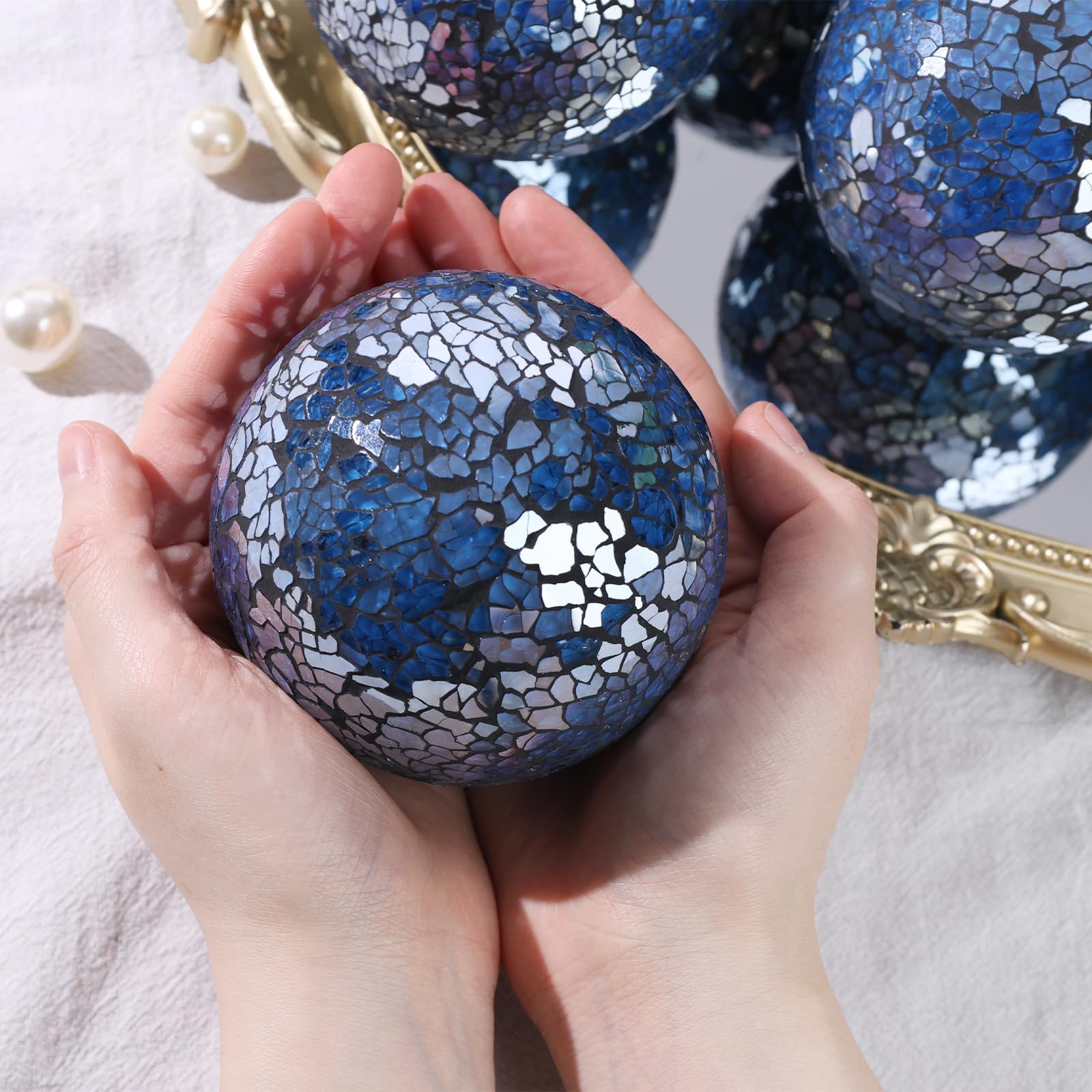 FUTUREPLUSX 5PCS Decorative Glass Balls - 3.14 Inch Dark Blue Orbs for Centerpiece Bowls, Mosaic Spheres, Home & Dining Table Decor - Perfect for Wedding, Party, and Holiday Decorations