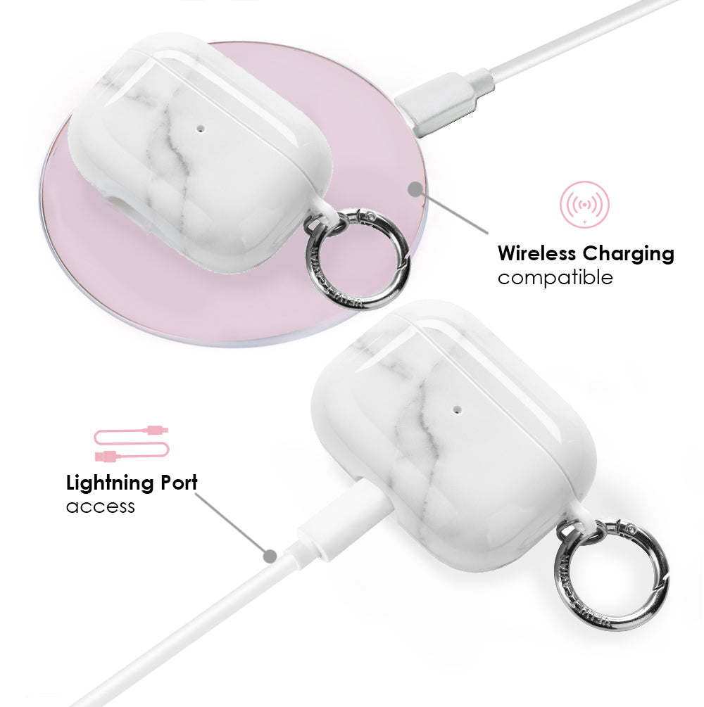 Premium Carrara Marble AirPod Case - Luxury Protective Cover for Apple AirPods 1/2/3 & Pro - Elegant White Marble Design with Non-Slip Grip - Perfect for Work, Travel & Everyday Use