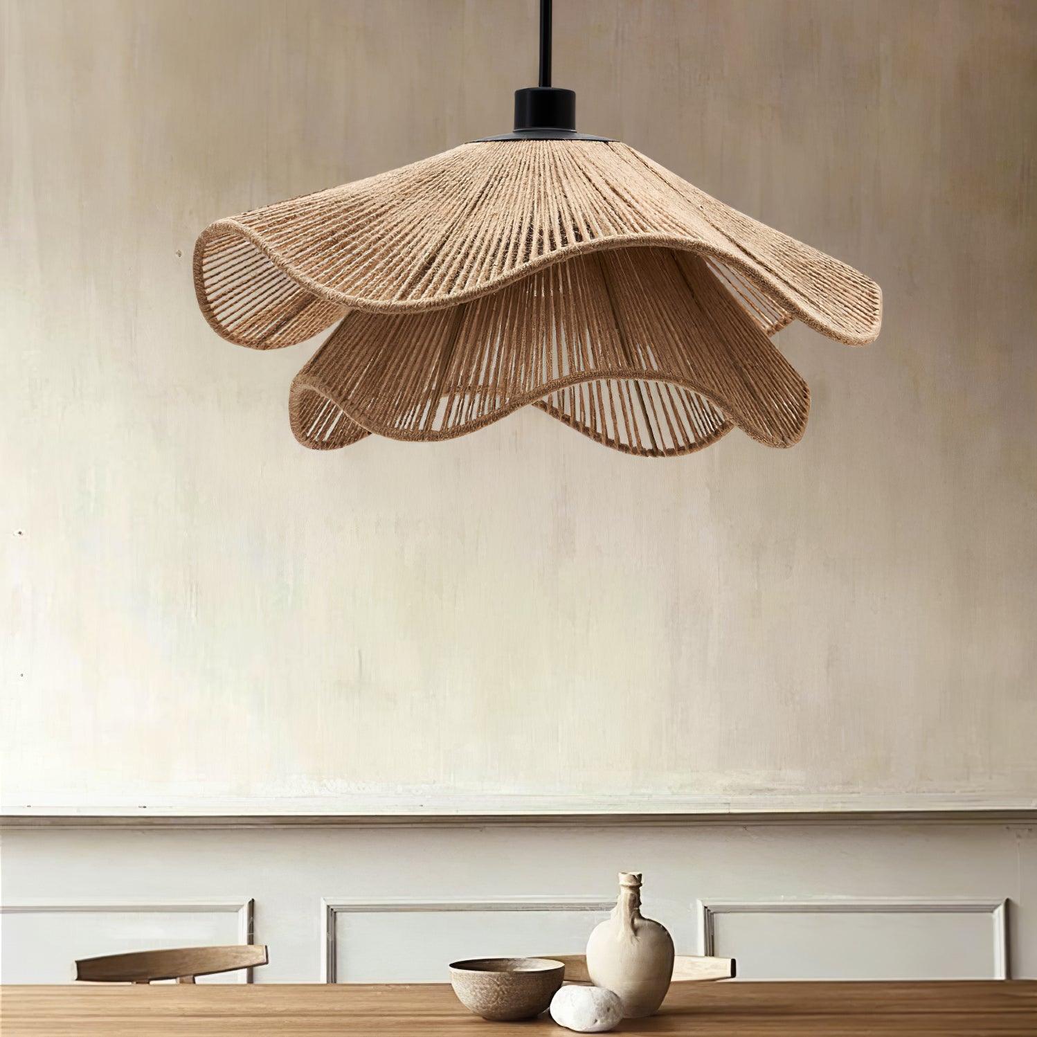 Handmade Straw Hat Pendant Light - Boho Rattan Hanging Lamp for Bedroom, Living Room & Patio Decor - Natural Woven Chandelier for Farmhouse, Beach House & Tropical Home Decor