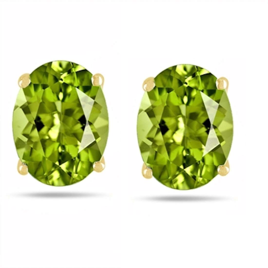 MauliJewels 14K Yellow Gold 3.4 Carat Oval Peridot Earrings for Women - 4-Prong Setting | Perfect for Weddings, Parties & Special Occasions