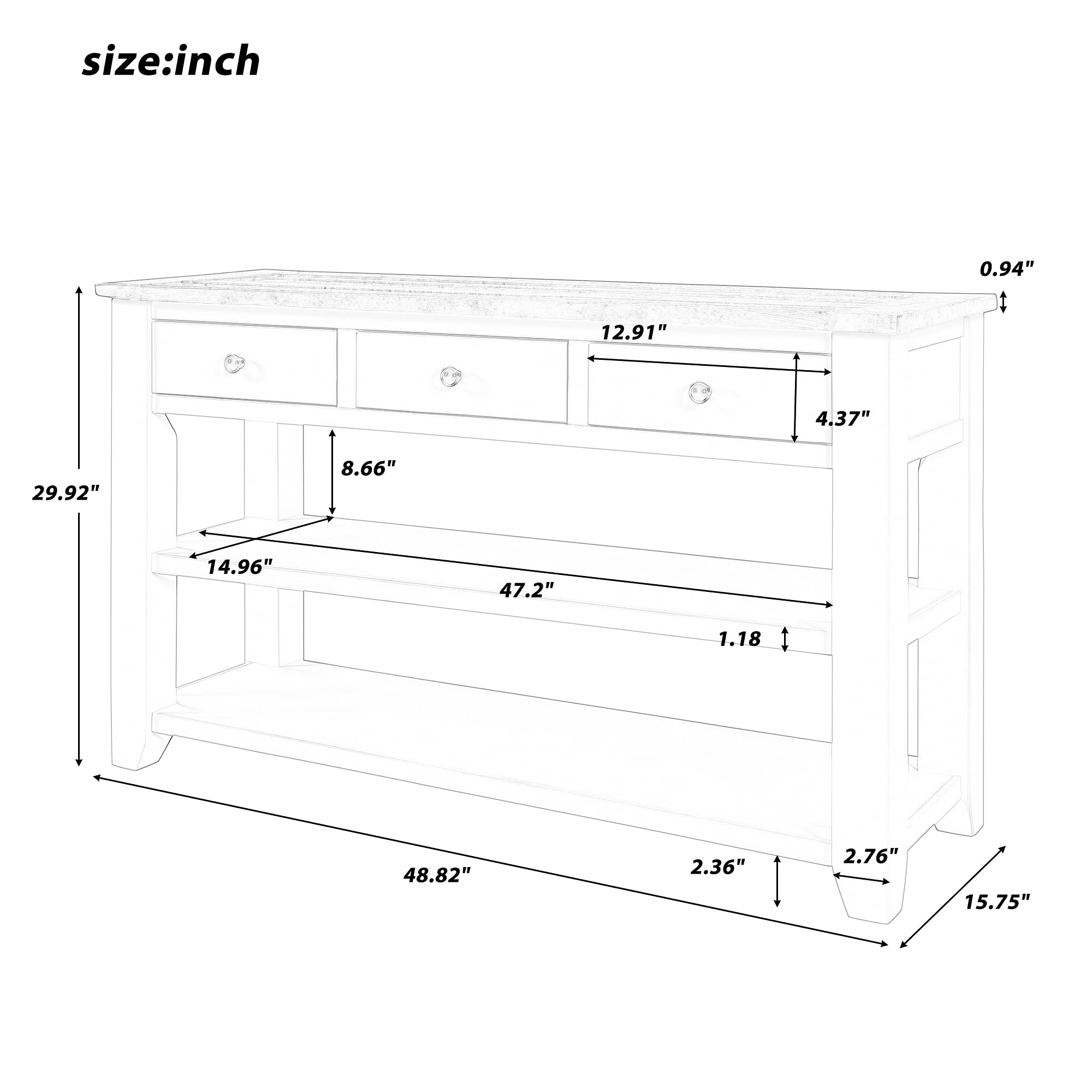 Modern Wood Console Table with 3 Drawers & 2 Shelves - Entryway Sofa Table, Hallway Sideboard, Living Room Buffet Table - Green (Perfect for Small Spaces & Home Decor)