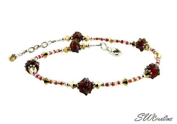 Red Sunset Crystal Beaded Anklet - Elegant Bohemian Ankle Bracelet for Women | Perfect for Beach, Summer & Festival Outfits