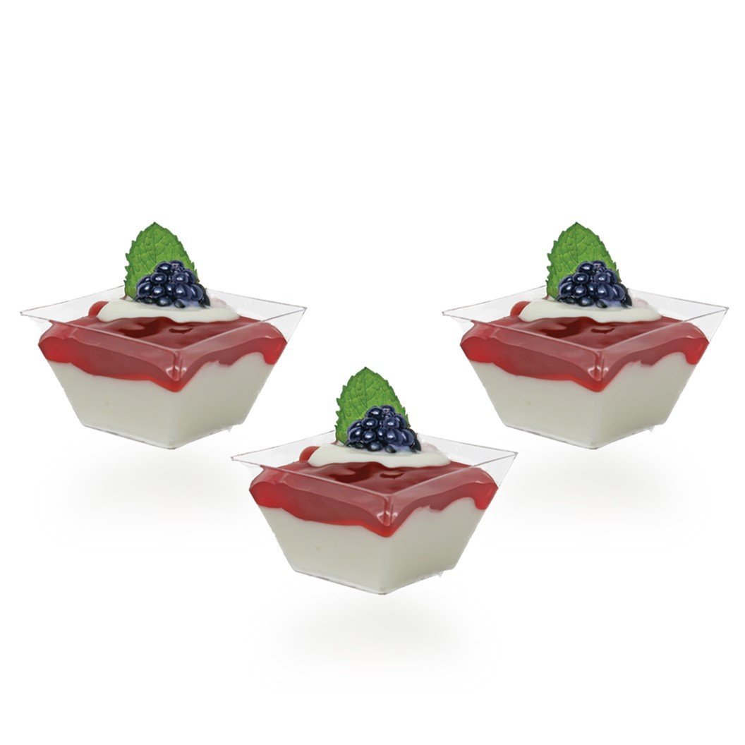 1.5 oz Clear Plastic Angled Mini Square Bowls - Pack of 12 - Perfect for Candy, Nuts, Snacks, Condiments, and Party Serving