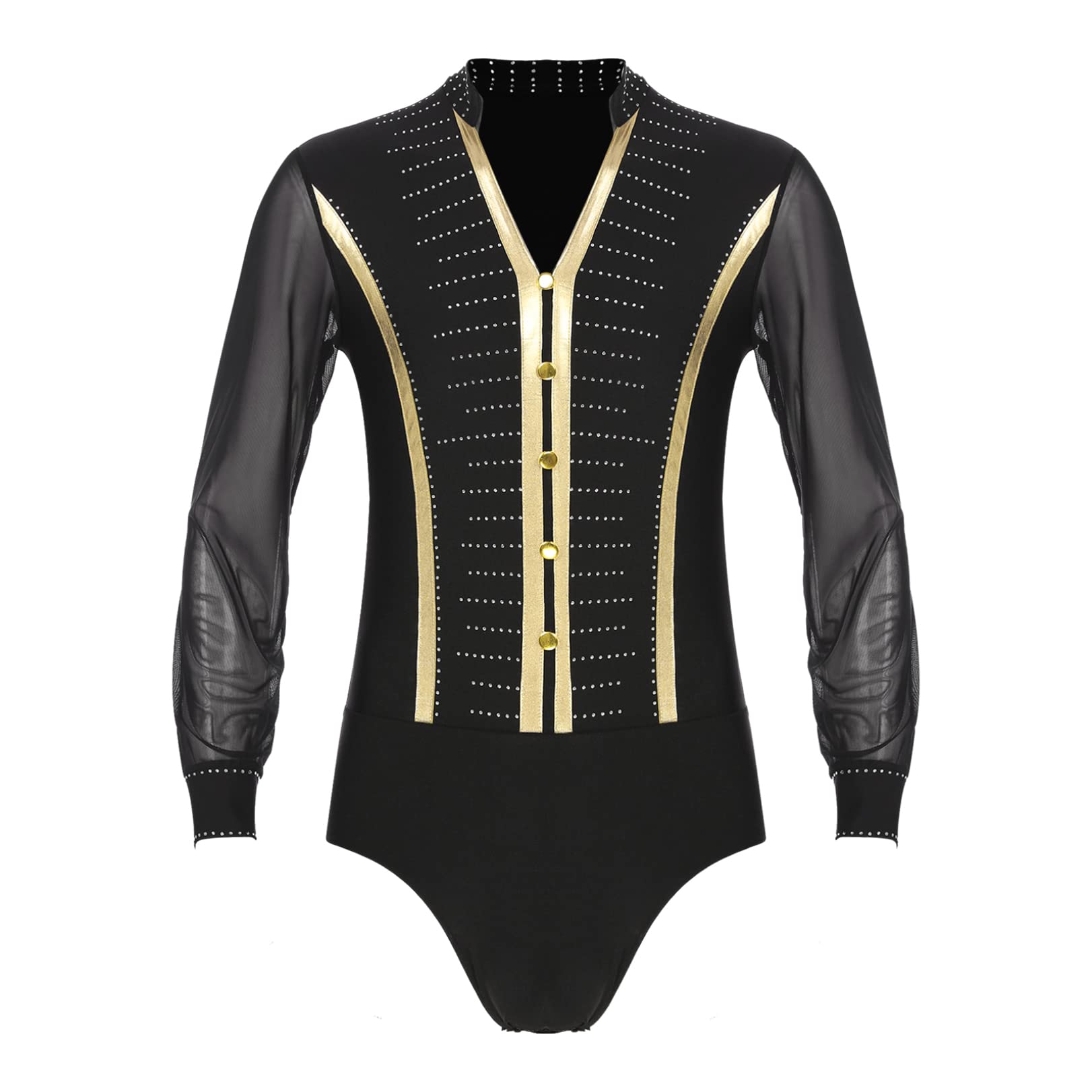 JEATHA Men's Metallic Latin Dance Top - Salsa Ballroom Tango Performance Leotard for Professional & Social Dancing | Stage Costume & Competition Outfit