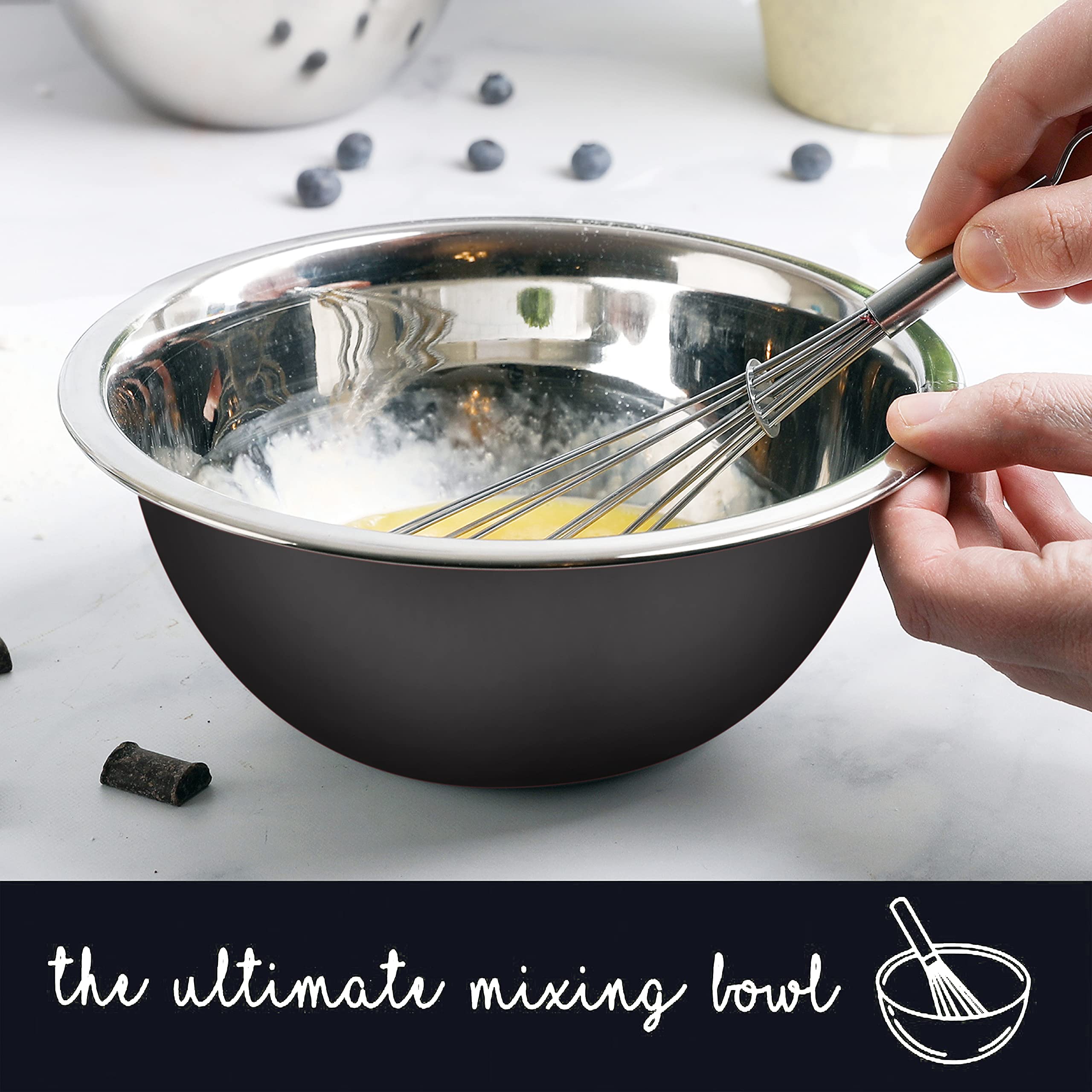 WHYSKO Stainless Steel Mixing Bowls Set - 3-Piece Heavy Duty Food Prep Bowls for Kitchen, Meal Prep & Refrigerator Storage | Eco-Friendly, Reusable & Durable (Black) | Perfect for Baking, Mixing Ingredients & Organizing Leftovers