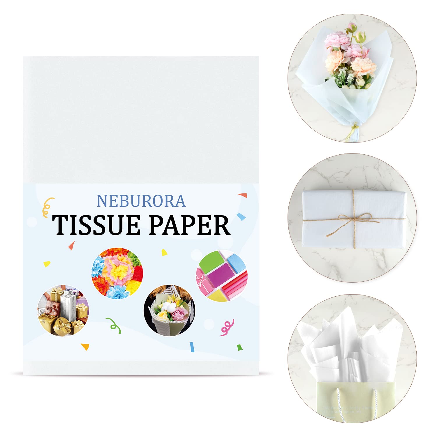 Premium White Tissue Paper Bulk - 120 Sheets 14x20 Inches, Gift Wrapping & Floral Filler for Bags, Crafts, Wedding, Birthday & Christmas Decorations - Perfect for DIY Projects, Party Supplies & Elegant Packaging