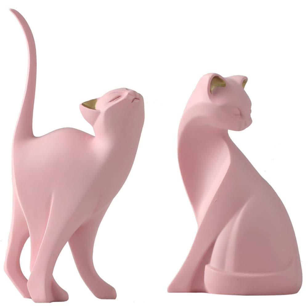 Enchanting Pink Cat Resin Figurine - Small Abstract Cat Sculpture, Cute Home Decor Statue for Living Room, Bedroom & Office Desk Ornament
