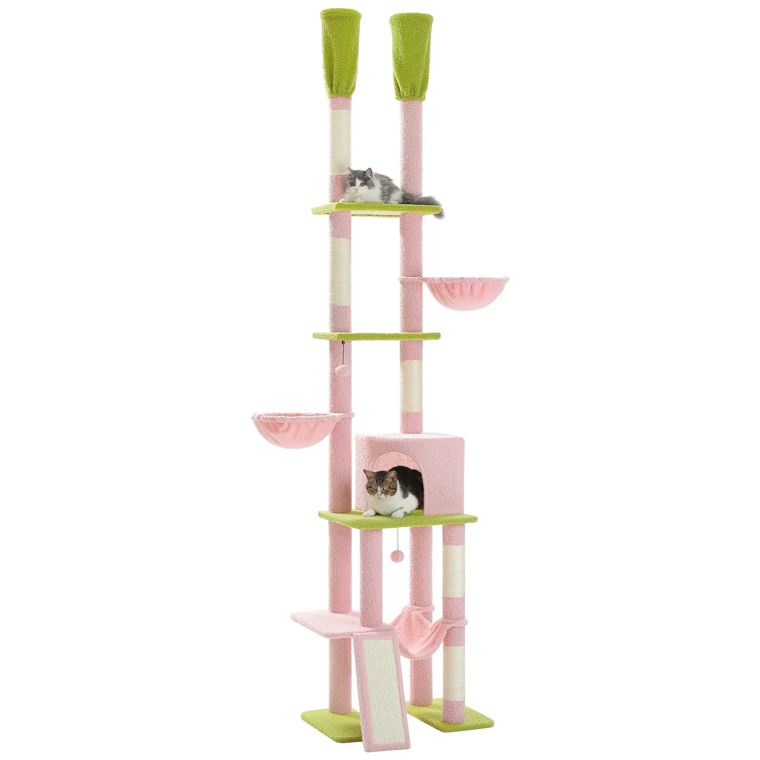 Premium Adjustable Height Cat Tree Tower (216-285cm) - Cactus Design Scratching Post for Indoor Cats - Durable & Stylish Pink Pet Furniture for Play, Climbing & Relaxation - Perfect for Small Spaces & Cat Condos