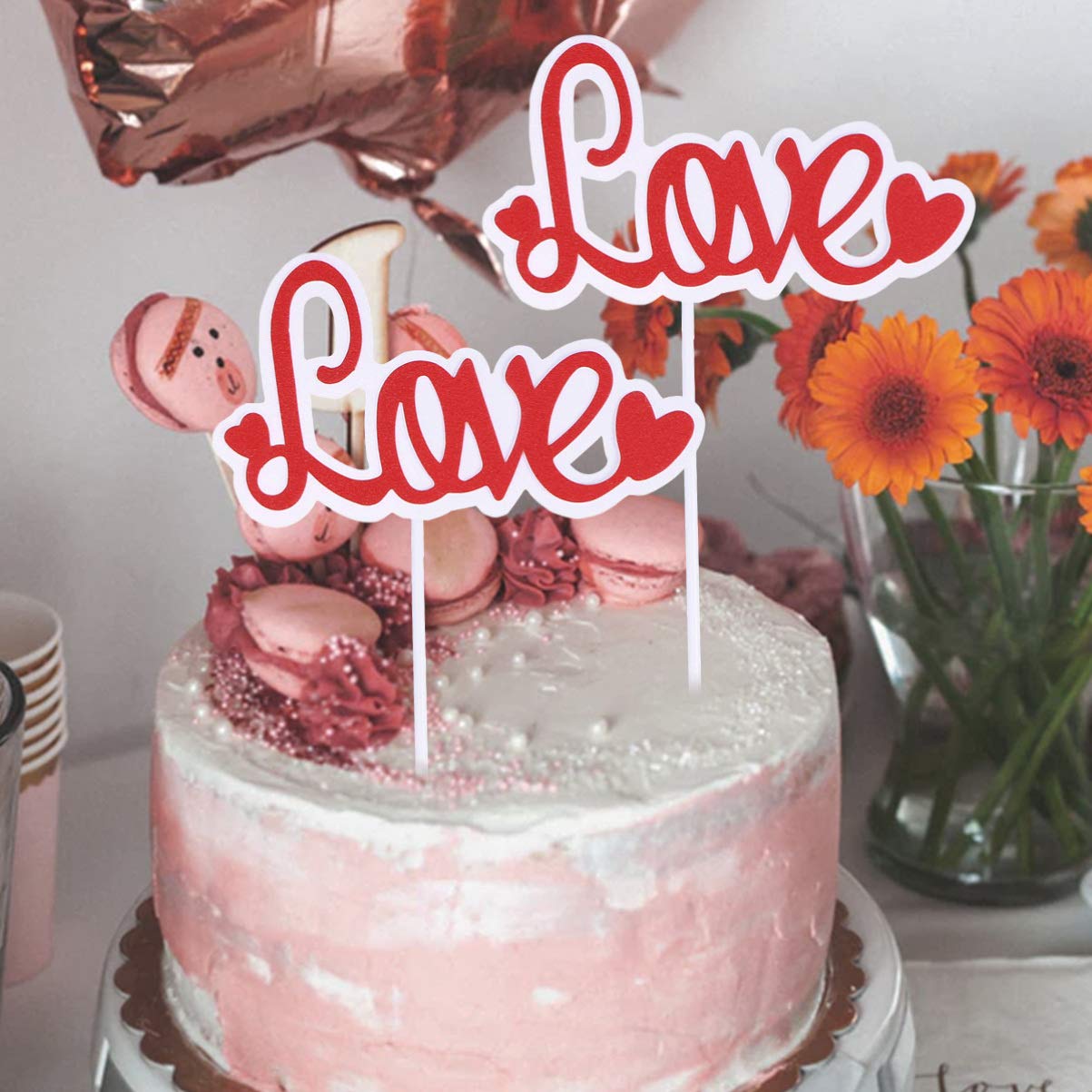 10pcs Cake Toppers for Birthday Party, Wedding, Baby Shower - Decorative Cake Picks with Love Flags for Red Velvet, Chocolate, Vanilla Cakes - Perfect for Anniversary, Graduation, Holiday Celebrations