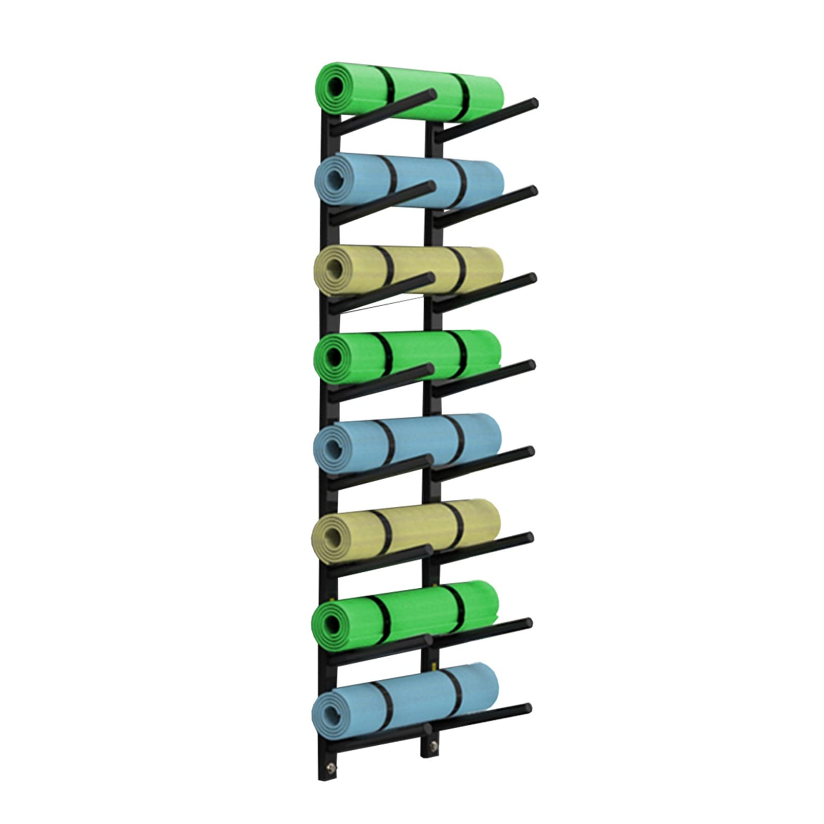 8-Tier Wall Mount Yoga Mat Rack - Heavy Duty Foam Roller Holder Shelf with 6 Screws - Space Saving Gym Equipment Organizer for Fitness Centers & Home Gyms - Perfect for Yoga Studios, CrossFit Boxes and Small Workout Spaces