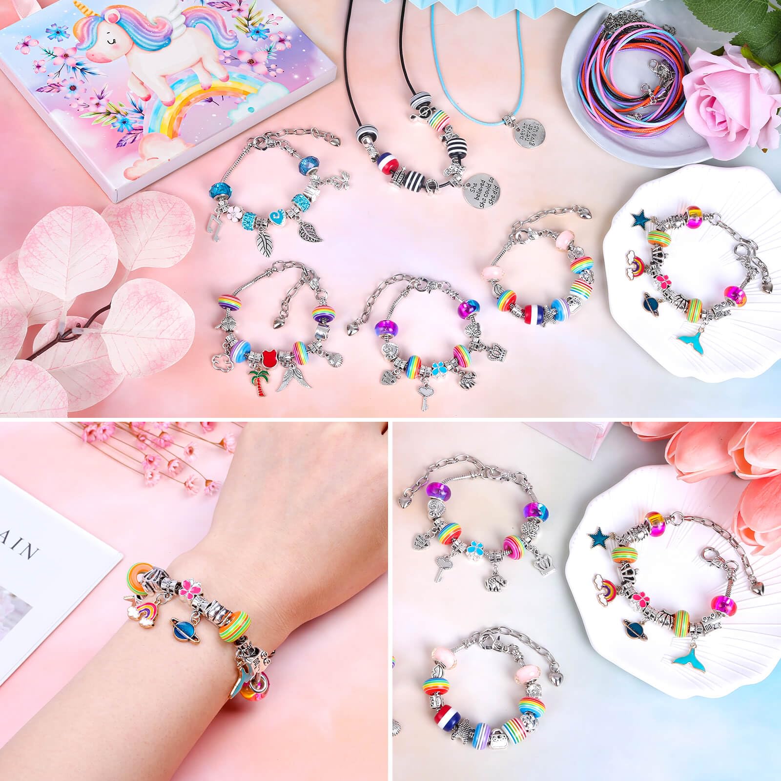 Thrilez DIY Bracelet Making Kit for Girls - 97Pcs Jewelry Craft Set with Beads, Charms, Bracelet Strings & Necklace Supplies - Creative Gift for Kids, Teens & Women - Perfect for Birthday Parties, Arts & Crafts Projects, and DIY Jewelry Making